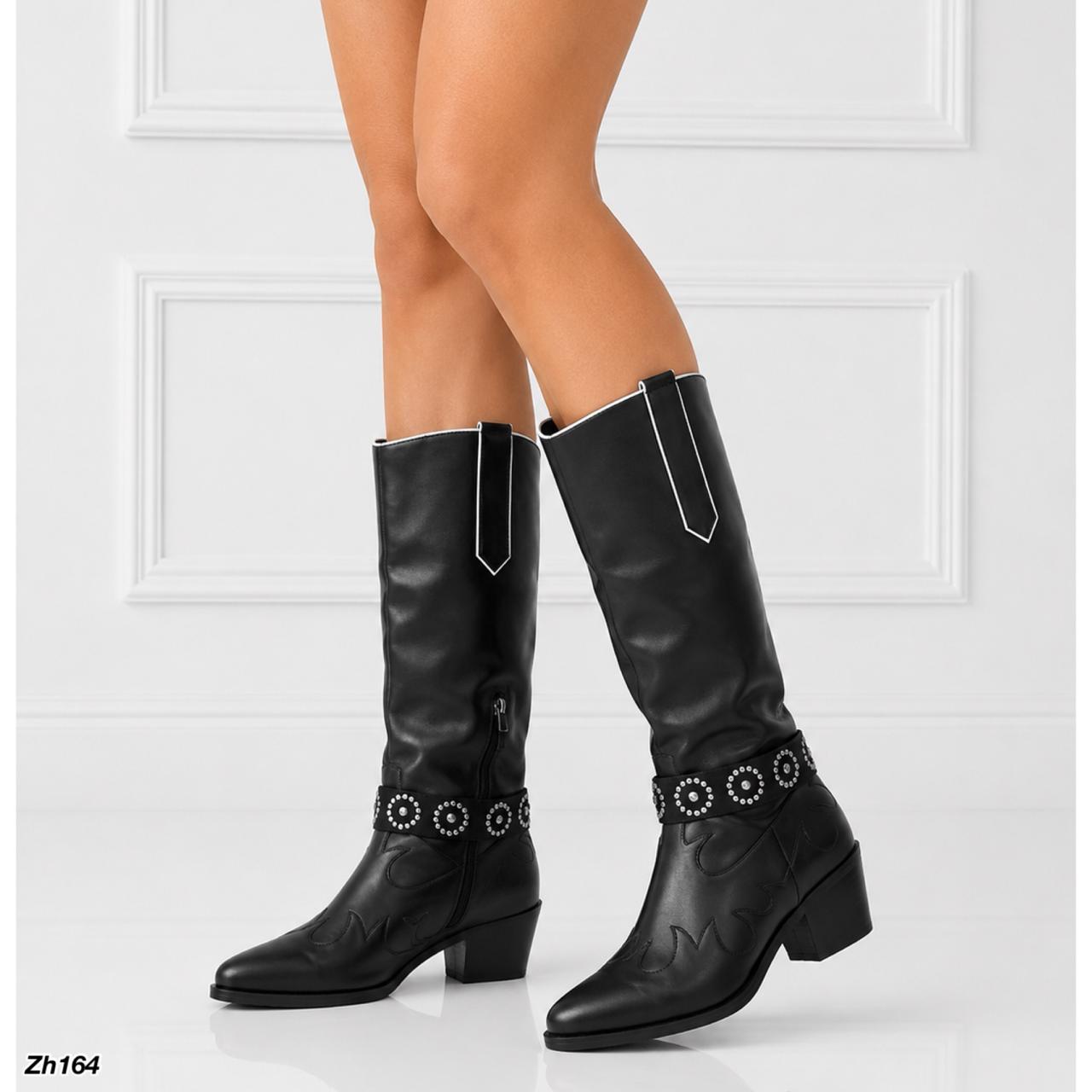 Bota texana negro detalles blanco apliques brillantes tacon 5cm